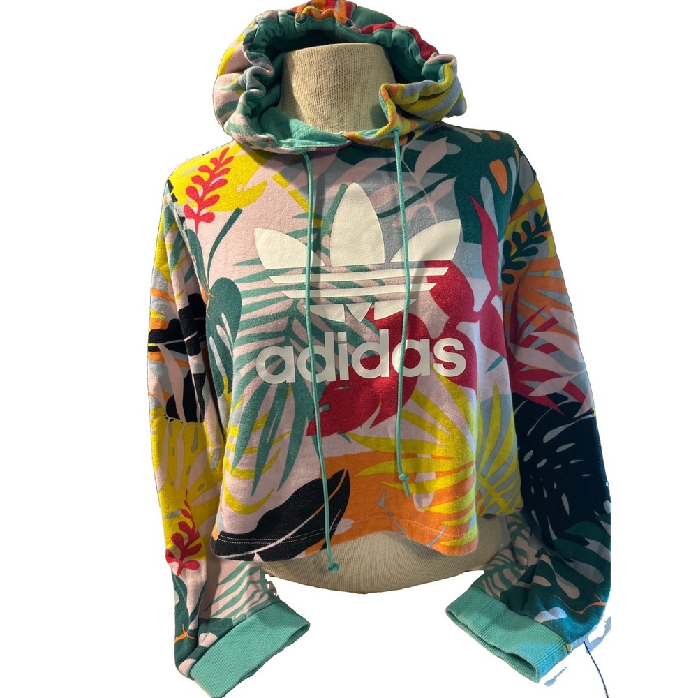 Adidas Women's Tropicalage Cropped Hoodie Sweatshirt Size Large